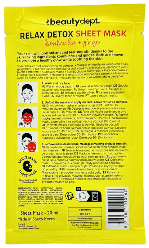 maschera viso coreana tessuto The Beauty Dept. Relax Detox Sheet Mask Kombucha + Zenzero
