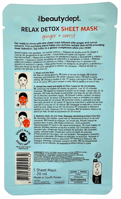 maschera viso tessuto The Beauty Dept. Relax Detox Brightening & Illuminating Zenzero + Carota