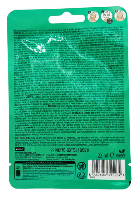 maschera viso tessuto doposole Sence face sheet mask Aloe Vera Moisturising formula