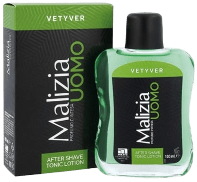 after shave tonic lotion Malizia Uomo profumo d'intesa Vetyver splash 100 ml