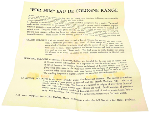 profumo uomo Eau de Cologne Hanorah For Him Classic Cologne 251 splash 116 ml