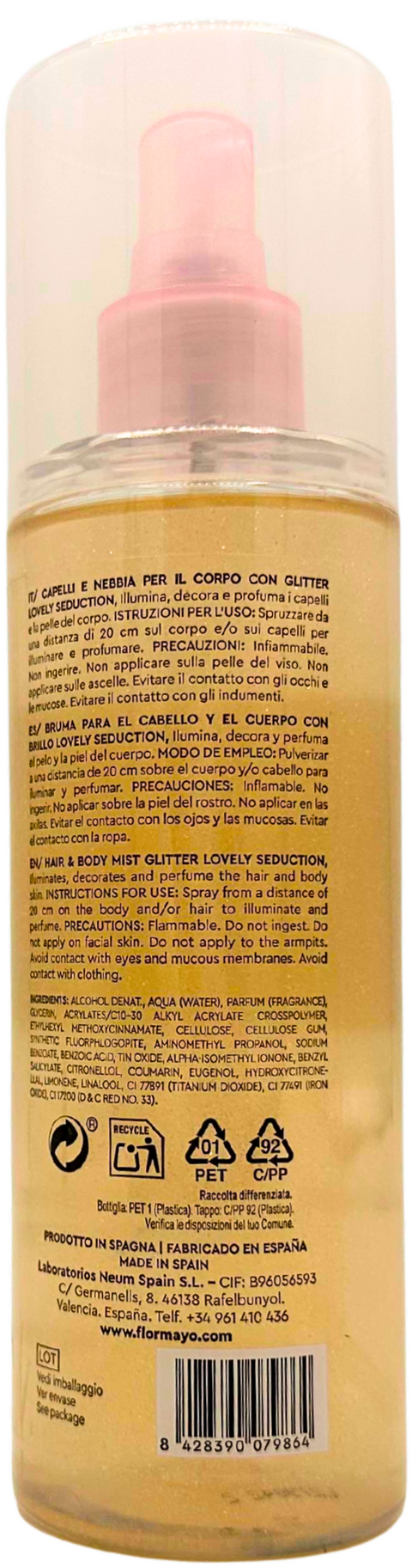 acqua profumata Flor de Mayo LOVELY SEDUCTION Hair & Body Mist Glitter 250 ml