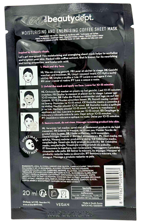 maschera viso coreana tessuto The Beauty Dept. We Are Meant To Bean! Moisturising and Energising Caffè