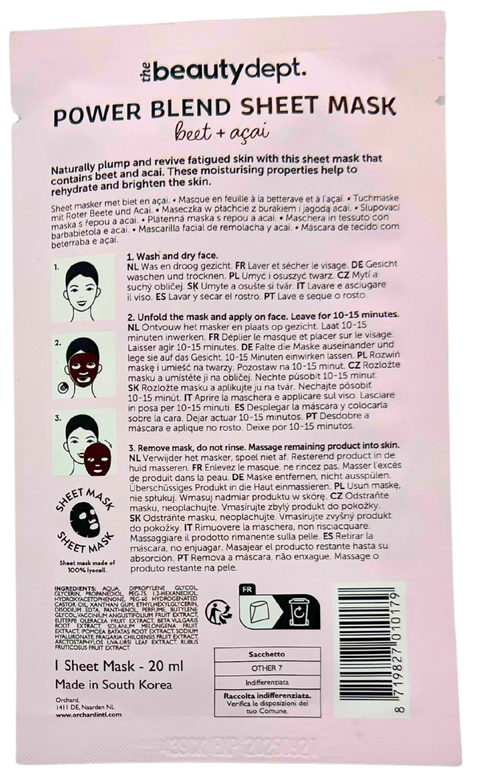 maschera viso in tessuto The Beauty Dept. Power Blend Sheet Mask Barbabietola + Acai