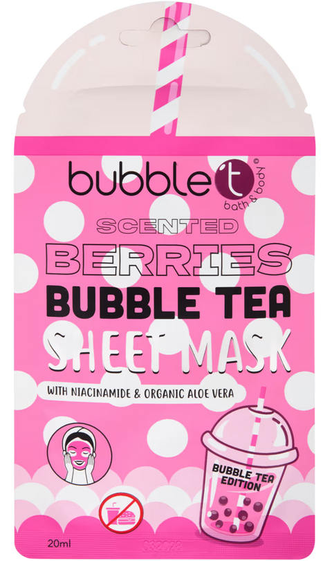 maschera viso in tessuto Bubble T Cosmetics Berries Bubble Tea con Niacinamide & Aloe Vera