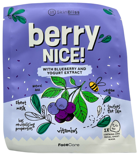 maschera viso in tessuto SkinBliss Berry Nice! con estratto di Mirtillo e Yogurt