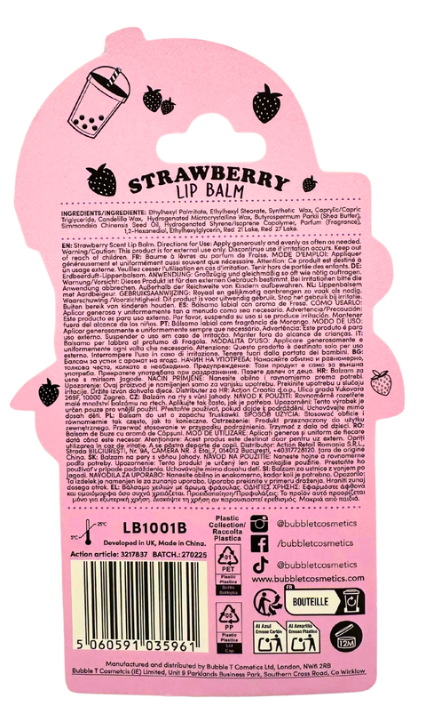 lip balm Bubble T Cosmetics Boba Tea STRAWBERRY Scent