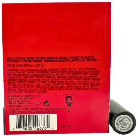 rossetto Mac Cosmetics Matte Lipstick Betty Boop RED