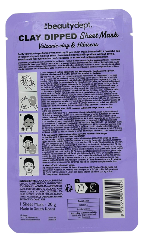 maschera viso tessuto The Beauty Dept. Volcanic Clay & Hibiscus Clay Dipped