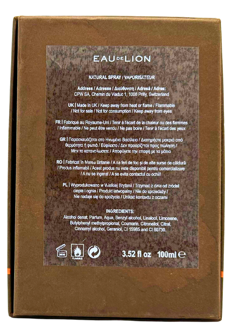 profumo unisex Eau de Parfum Nestlé Eau de Lion Natural Spray 100 ml Edizione Limitata