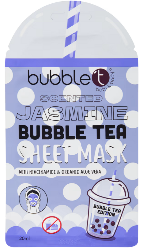maschera viso in tessuto Bubble T Cosmetics Jasmine Bubble Tea con Niacinamide & Aloe Vera