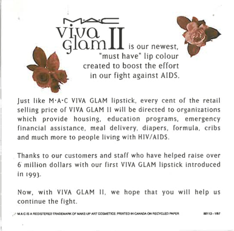 rossetto Mac Cosmetics Satin Lipstick VIVA GLAM II