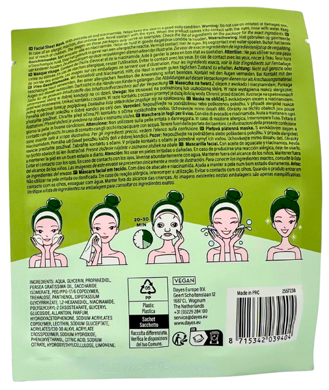 maschera viso in tessuto SkinBliss Let's Avocuddle! con Olio di Avocado e Niacinamide