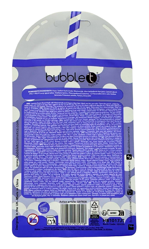 maschera viso in tessuto Bubble T Cosmetics Jasmine Bubble Tea con Niacinamide & Aloe Vera