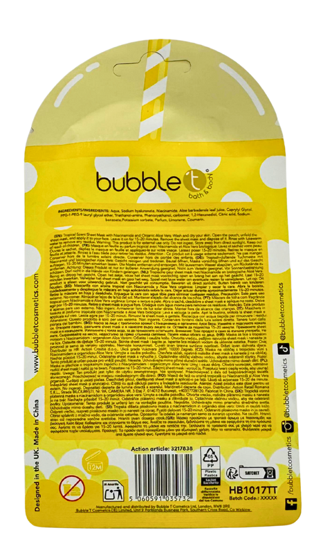maschera viso in tessuto Bubble T Cosmetics Tropical Bubble Tea con Niacinamide & Aloe Vera