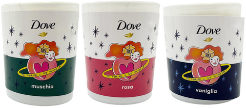 set 3 candele profumate Dove ROSA - VANIGLIA - MUSCHIO