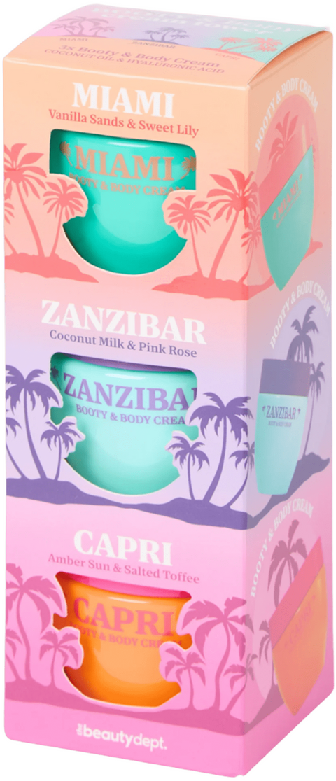 set creme corpo e glutei The Beauty Dept. Booty & Body Cream Tower Miami Zanzibar Capri 3 x 75 ml