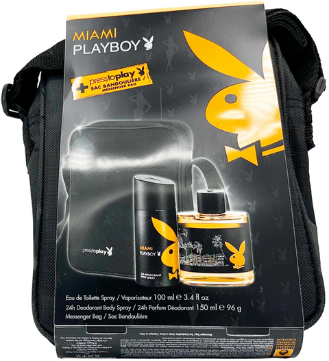 set profumo uomo Playboy MIAMI Eau de Toilette 100 ml + 24H deodorant body spray + Bag