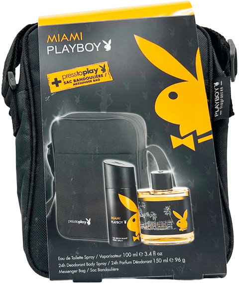 set profumo uomo Playboy MIAMI Eau de Toilette 100 ml + 24H deodorant body spray + Bag