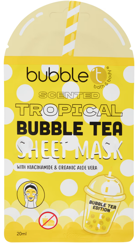 maschera viso in tessuto Bubble T Cosmetics Tropical Bubble Tea con Niacinamide & Aloe Vera