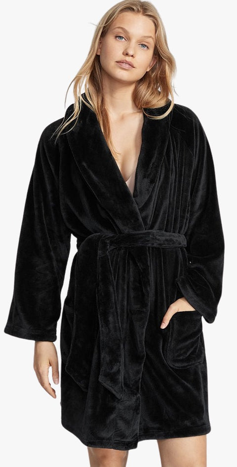 vestaglia Victoria's Secret Short Cozy Robe Black XS/S