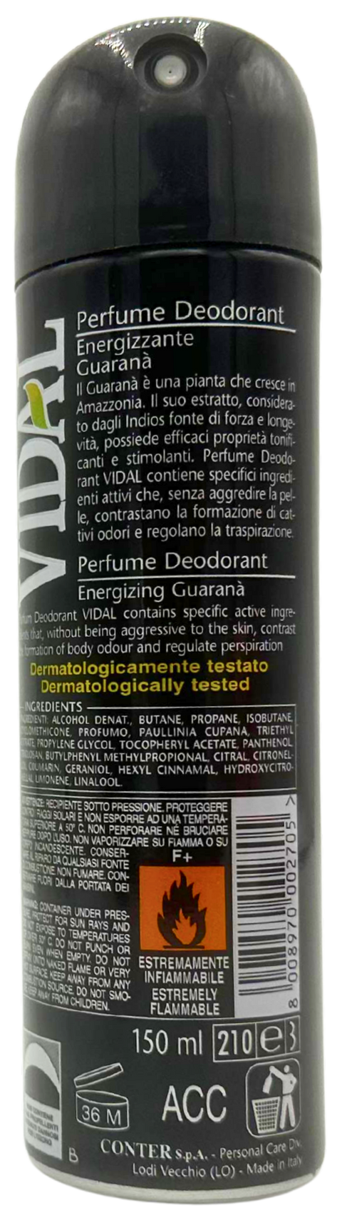 profumo deodorante energizzante spray Vidal Energy e Sport Guaranà