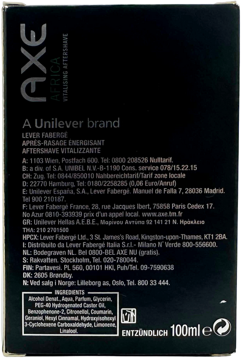 after shave Fabergé Paris Axe AFRICA Vitalising Aftershave splash 100 ml