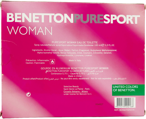set profumo donna United Colors Of Benetton PURE SPORT WOMAN 100 ml natural spray + borraccia