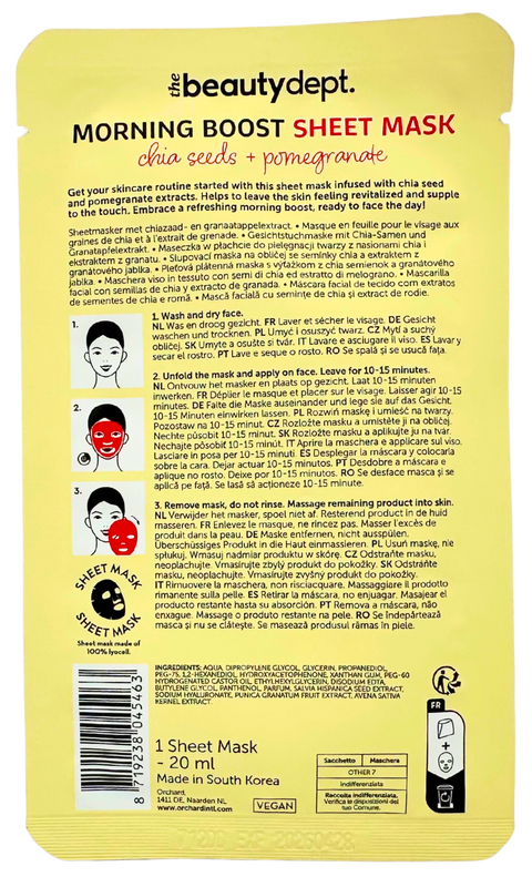 maschera viso tessuto The Beauty Dept. Morning Boost Plumping & Reviving Melograno + semi di Chia