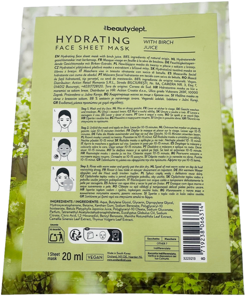 maschera viso The Beauty Dept. HYDRATING Face Sheet Mask with Birch Juice