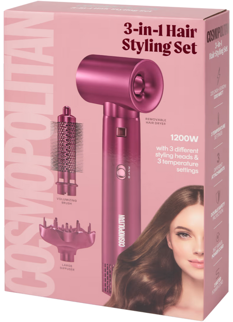 Cosmopolitan 3 in 1 Hair Styling Set (asciugacapelli - spazzola volumizzante - diffusore) 1200W