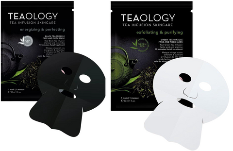 set 2 maschere viso Teaology Tea Infusion Skincare Green & Black Tea Miracle Face and Neck
