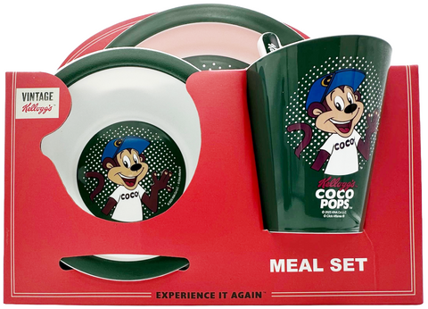 meal set (2 posate + 2 piatti + 1 bicchiere) Vintage Kellogg's COCO POPS