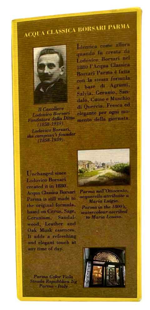 profumo unisex Acqua Classica Borsari 1870 Parma 80° splash con vaporizzatore 100 ml