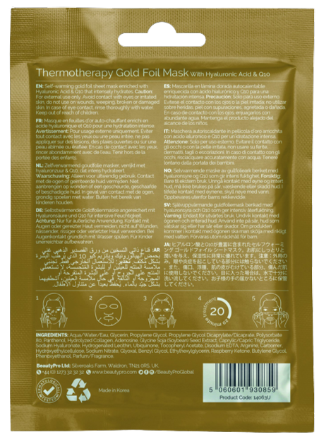 maschera viso Beautypro Thermotherapy Warming Gold Foil Mask with Hyaluronic Acid & Q10