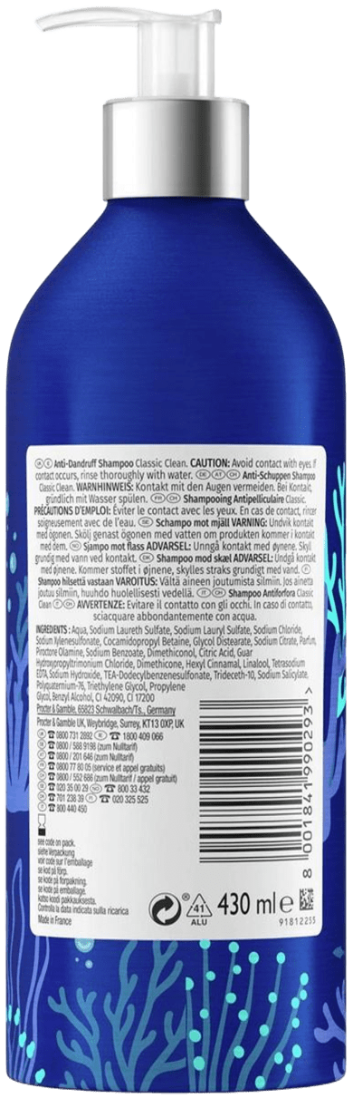 shampoo antiforfora Head & Shoulders Classic Clean bottiglia ricaricabile in alluminio 430 ml