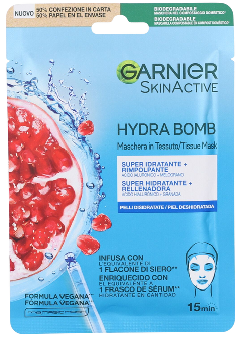 maschera viso in tessuto Garnier SkinActive Hydra Bomb Super Idratante + Rimpolpante