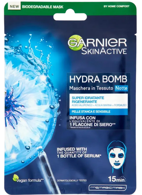 set 10 maschere viso in tessuto Garnier PureActive - SkinActive - Hydra/Nutri Bomb