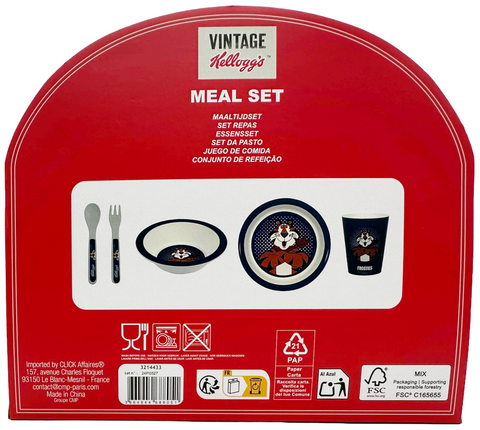 meal set (2 posate + 2 piatti + 1 bicchiere) Vintage Kellogg's FROSTIES