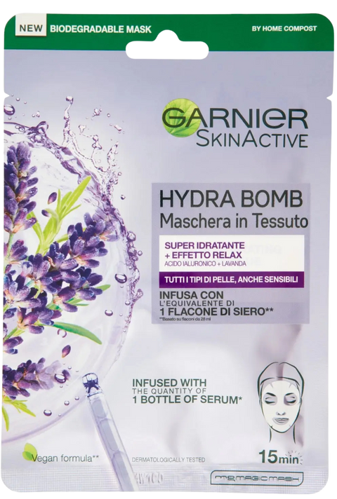 set 10 maschere viso in tessuto Garnier PureActive - SkinActive - Hydra/Nutri Bomb