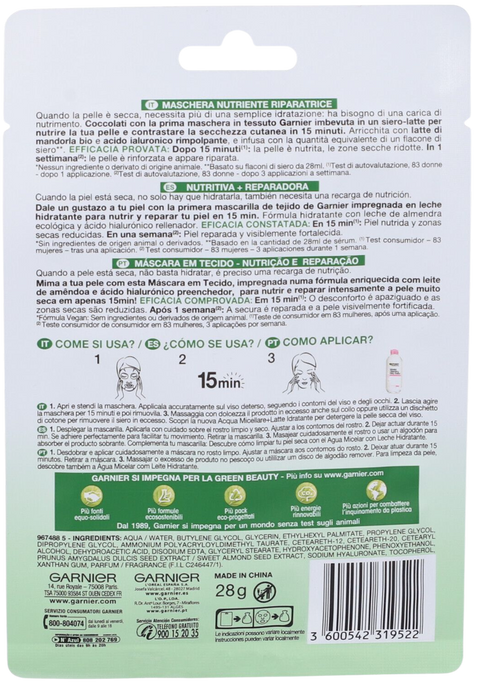maschera viso in tessuto Garnier SkinActive Nutri Bomb Nutriente Riparatrice