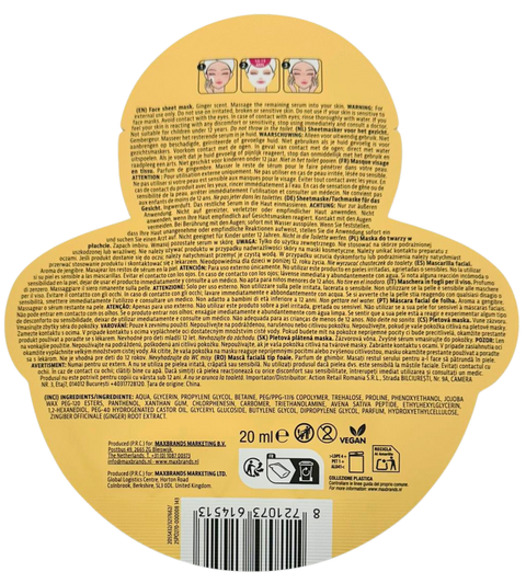 maschera viso in tessuto Natale Maxbrands Soothing with Ginger Scent