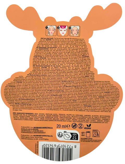 maschera viso in tessuto Natale Maxbrands Illuminating with Tea Tree Oil Scent