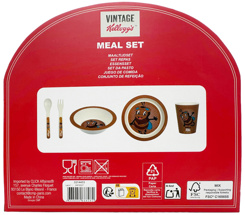 meal set (2 posate + 2 piatti + 1 bicchiere) Vintage Kellogg's MIEL POPS