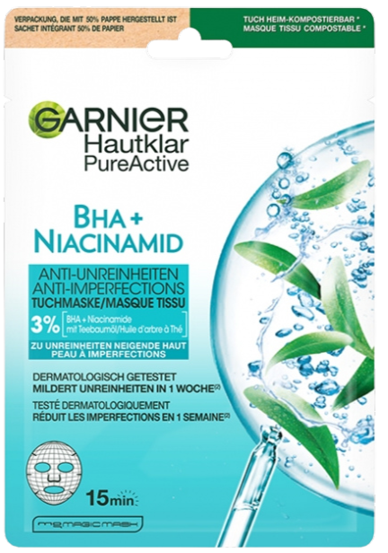 set 10 maschere viso in tessuto Garnier PureActive - SkinActive - Hydra/Nutri Bomb