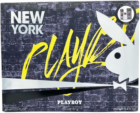 set profumo uomo Playboy NEW YORK Eau de Toilette spray 60 ml + Deodorant Body + Shower Gel