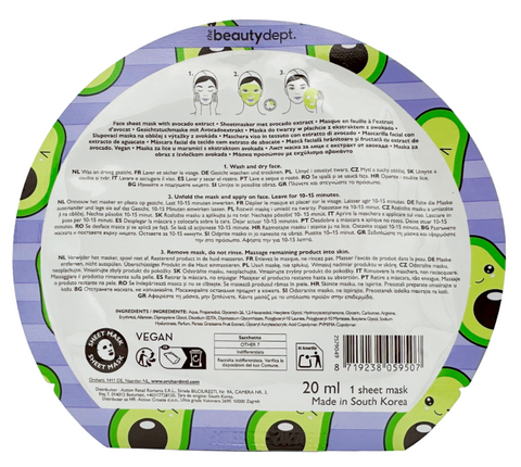 maschera viso tessuto The Beauty Dept. Avocado Fruity Face sheet mask Nourishing