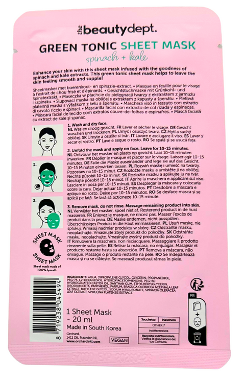 maschera viso tessuto The Beauty Dept. Green Tonic Firming & Smoothing Spinaci + Cavolo riccio