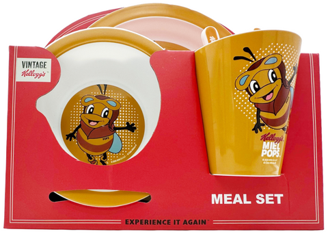 meal set (2 posate + 2 piatti + 1 bicchiere) Vintage Kellogg's MIEL POPS