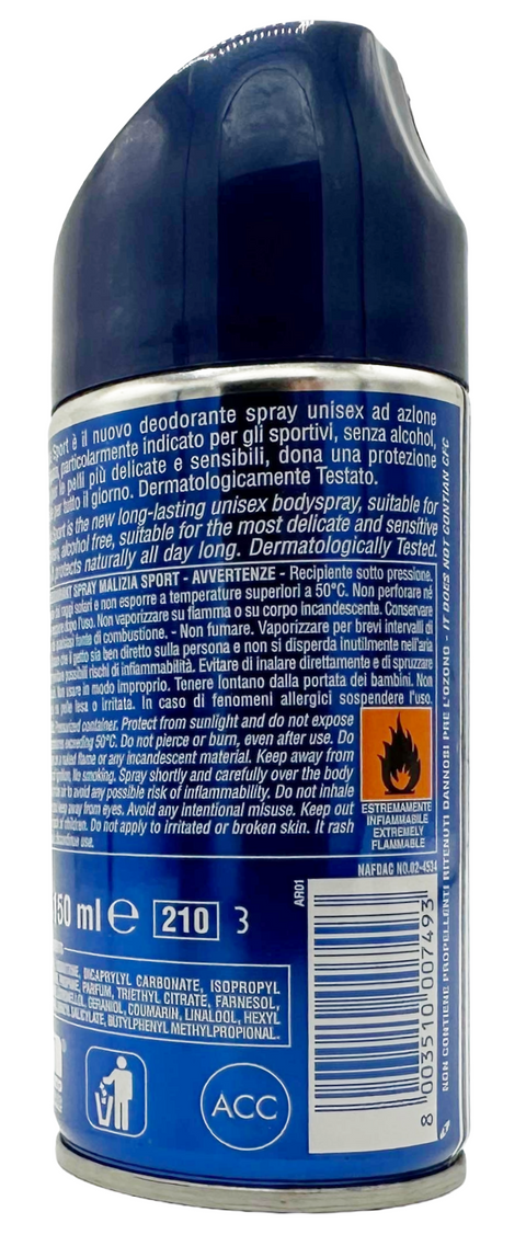 body deodorante spray Malizia profumo d'intesa Sport 150 ml